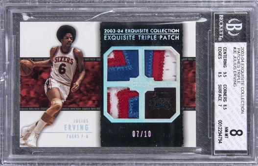 2003-04 UD "Exquisite Collection" Patches Triple #JE Julius Erving Game Used Patch Card (#07/10) - BGS NM-MT 8